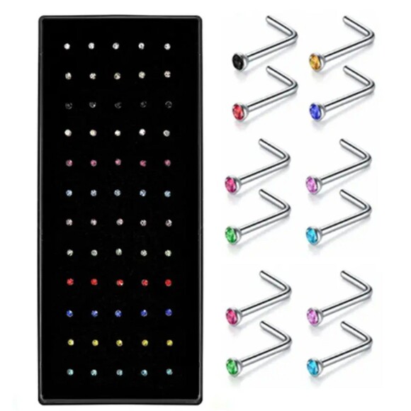 60 pcs. Stainless Steel L-Shaped Nose Rings - Picture 1 of 5